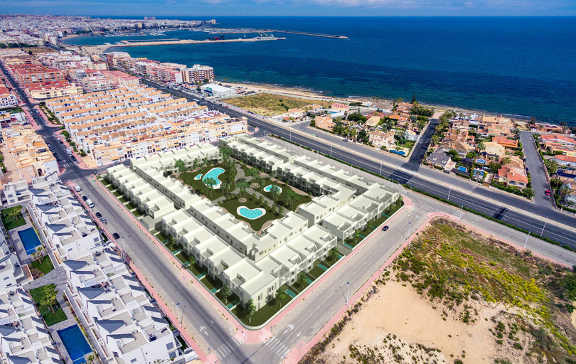 Veletan alueelle Costa Blancan Torreviejassa valmistuvia uusia bungalow asuntoja.